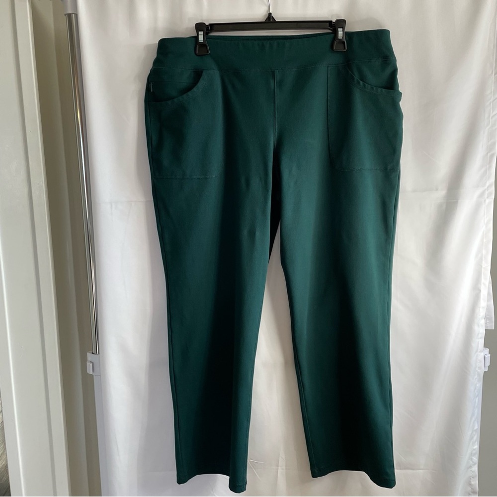 Lands' End Women’s Green XLP Flare-Leg Pants Active Comfy Pull-On Athleisure